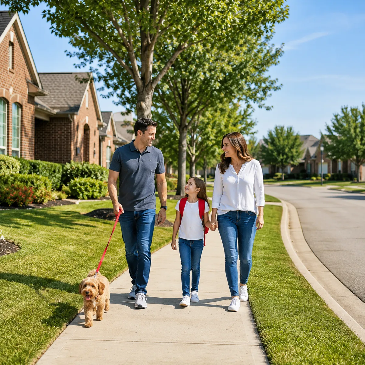 A family walking a Burleson neighborhood street
